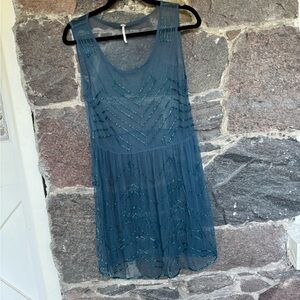 Free People Teal Beaded Sleeveless Dress